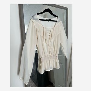 • Love Stitch • Sheer Long Sleeve Ruffle Top Size Large - Cream